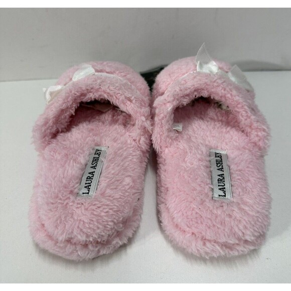 Laura Ashley girl's size 1-13 medium pink slip on slippers with bow - Picture 4 of 5